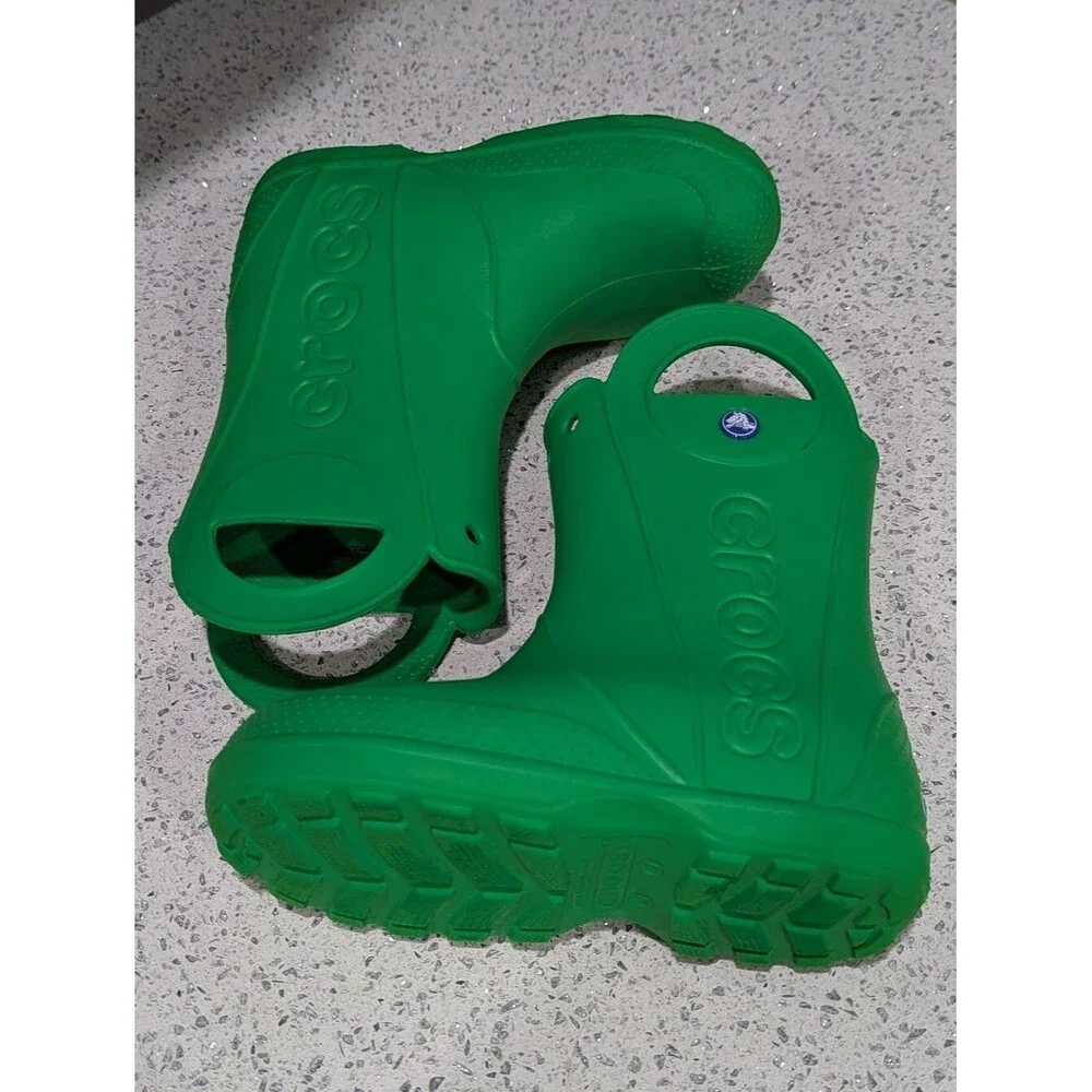 Crocs Green Kids Handle It Rain Boot Rainboot Wellies Galoshes Boy Girl Size 1